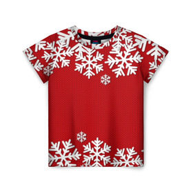 Детская футболка 3D с принтом Снежинки , 100% гипоаллергенный полиэфир | прямой крой, круглый вырез горловины, длина до линии бедер, чуть спущенное плечо, ткань немного тянется | new year | snowflake | sweater | winter | зима | новый год | рождество | с новым годом | сhristmas | свитер | снежинка