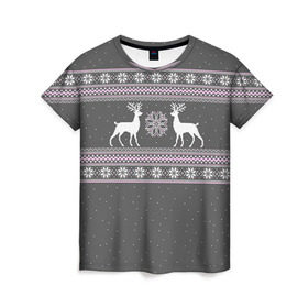 Женская футболка 3D с принтом Свитер с оленями , 100% полиэфир ( синтетическое хлопкоподобное полотно) | прямой крой, круглый вырез горловины, длина до линии бедер | deer | new year | sweater | winter | зима | новый год | олени | рождество | сhristmas | свитер