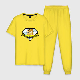Мужская пижама хлопок с принтом Diamond doge , 100% хлопок | брюки и футболка прямого кроя, без карманов, на брюках мягкая резинка на поясе и по низу штанин
 | Тематика изображения на принте: mgs