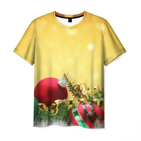 Мужская футболка 3D с принтом Новый год , 100% полиэфир | прямой крой, круглый вырез горловины, длина до линии бедер | зима | новый год | украшения | шарики