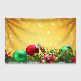 Флаг-баннер с принтом Новый год , 100% полиэстер | размер 67 х 109 см, плотность ткани — 95 г/м2; по краям флага есть четыре люверса для крепления | зима | новый год | украшения | шарики