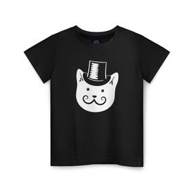 Детская футболка хлопок с принтом Мистер Кот , 100% хлопок | круглый вырез горловины, полуприлегающий силуэт, длина до линии бедер | Тематика изображения на принте: кот | котики | кошка | кошки | мистер кот | с усами и в шляпекоты | усы | шляпа