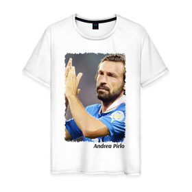 Мужская футболка хлопок с принтом Andrea Pirlo , 100% хлопок | прямой крой, круглый вырез горловины, длина до линии бедер, слегка спущенное плечо. | 