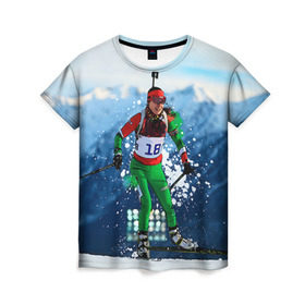 Женская футболка 3D с принтом Биатлон , 100% полиэфир ( синтетическое хлопкоподобное полотно) | прямой крой, круглый вырез горловины, длина до линии бедер | biathlon | sport | winter | биатлон | биатлонисты | зимние виды спорта | спорт | стрельба