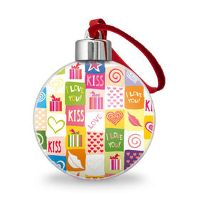 Ёлочный шар с принтом Love , Пластик | Диаметр: 77 мм | аппликация | лоскут | любовь | орнамент | подарок | узор