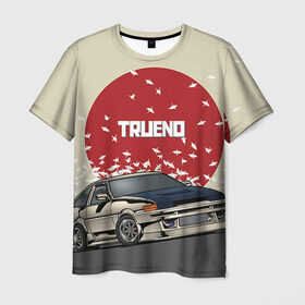 Мужская футболка 3D с принтом Toyota Trueno ae86 , 100% полиэфир | прямой крой, круглый вырез горловины, длина до линии бедер | 86 | corolla | crane | hachiroku | jdm | toyota | trueno | ае86 | журавлики | тоёта | тойота | труено | хачироку | япония