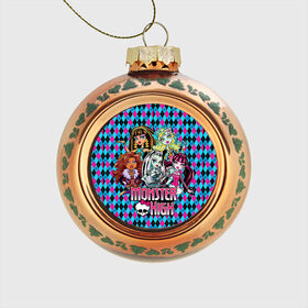 Стеклянный ёлочный шар с принтом Monster High , Стекло | Диаметр: 80 мм | монстер хай