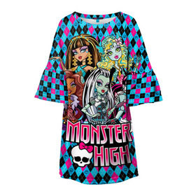 Детское платье 3D с принтом Monster High , 100% полиэстер | прямой силуэт, чуть расширенный к низу. Круглая горловина, на рукавах — воланы | монстер хай
