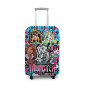 Чехол для чемодана 3D с принтом Monster High , 86% полиэфир, 14% спандекс | двустороннее нанесение принта, прорези для ручек и колес | монстер хай