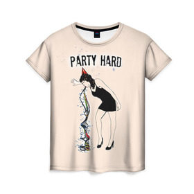 Женская футболка 3D с принтом Party hard , 100% полиэфир ( синтетическое хлопкоподобное полотно) | прямой крой, круглый вырез горловины, длина до линии бедер | happy new year | new year | party | вечеринка | конфетти | новый год | с новым годом