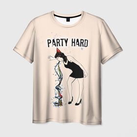 Мужская футболка 3D с принтом Party hard , 100% полиэфир | прямой крой, круглый вырез горловины, длина до линии бедер | Тематика изображения на принте: happy new year | new year | party | вечеринка | конфетти | новый год | с новым годом