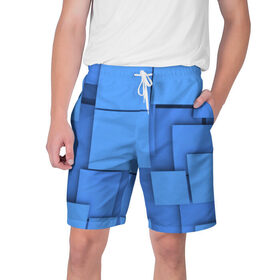 Мужские шорты 3D с принтом Квадрат ,  полиэстер 100% | прямой крой, два кармана без застежек по бокам. Мягкая трикотажная резинка на поясе, внутри которой широкие завязки. Длина чуть выше колен | паттерн | синий | текстура
