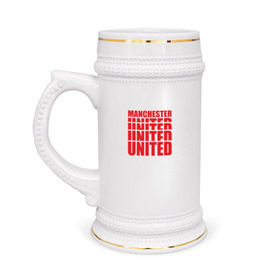 Кружка пивная с принтом Manchester United red ,  керамика (Материал выдерживает высокую температуру, стоит избегать резкого перепада температур) |  объем 630 мл | manchester | united | манчестер | юнайтед