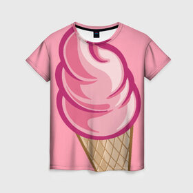 Женская футболка 3D с принтом Ice Cream , 100% полиэфир ( синтетическое хлопкоподобное полотно) | прямой крой, круглый вырез горловины, длина до линии бедер | cream | ice | мороженное