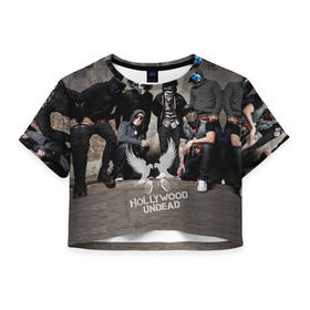 Женская футболка 3D укороченная с принтом Hollywood Undead , 100% полиэстер | круглая горловина, длина футболки до линии талии, рукава с отворотами | хип хоп