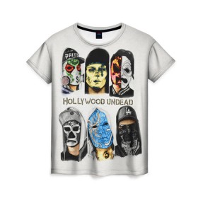 Женская футболка 3D с принтом Hollywood Undead , 100% полиэфир ( синтетическое хлопкоподобное полотно) | прямой крой, круглый вырез горловины, длина до линии бедер | хип хоп