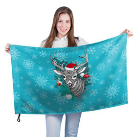 Флаг 3D с принтом Новогодний олень , 100% полиэстер | плотность ткани — 95 г/м2, размер — 67 х 109 см. Принт наносится с одной стороны | 2016 | christmas | deer | год | новогодний | новый | олень | рождественский | с новым годом