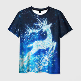 Мужская футболка 3D с принтом Новогодний олень , 100% полиэфир | прямой крой, круглый вырез горловины, длина до линии бедер | christmas | deer | год | рождество