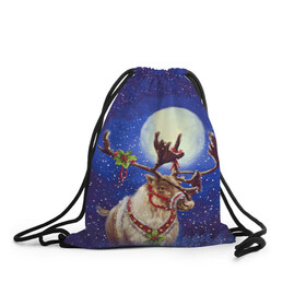 Рюкзак-мешок 3D с принтом Christmas deer , 100% полиэстер | плотность ткани — 200 г/м2, размер — 35 х 45 см; лямки — толстые шнурки, застежка на шнуровке, без карманов и подкладки | 2016 | christmas | deer | год | новогодний | новый | олень | рождественский | с новым годом