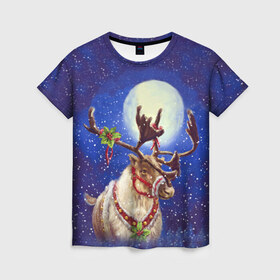Женская футболка 3D с принтом Christmas deer , 100% полиэфир ( синтетическое хлопкоподобное полотно) | прямой крой, круглый вырез горловины, длина до линии бедер | Тематика изображения на принте: 2016 | christmas | deer | год | новогодний | новый | олень | рождественский | с новым годом