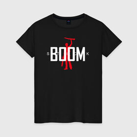 Женская футболка хлопок с принтом Boom Stick , 100% хлопок | прямой крой, круглый вырез горловины, длина до линии бедер, слегка спущенное плечо | 