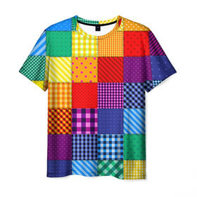 Мужская футболка 3D с принтом Лоскутное шитьё , 100% полиэфир | прямой крой, круглый вырез горловины, длина до линии бедер | лоскут | одежда | текстура | ткань | шитьё