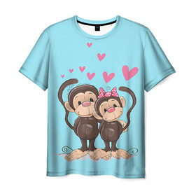 Мужская футболка 3D с принтом Обезьянки , 100% полиэфир | прямой крой, круглый вырез горловины, длина до линии бедер | 2016 | год | любовь | мартышка | новый | обезьяна | с новым год