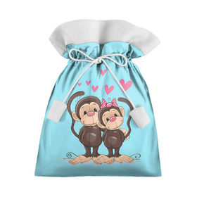 Подарочный 3D мешок с принтом Обезьянки , 100% полиэстер | Размер: 29*39 см | Тематика изображения на принте: 2016 | год | любовь | мартышка | новый | обезьяна | с новым год