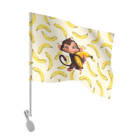 Флаг для автомобиля с принтом Обезьяна с бананом , 100% полиэстер | Размер: 30*21 см | мартышка | обезьяна