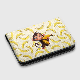Картхолдер с принтом с принтом Обезьяна с бананом , натуральная матовая кожа | размер 7,3 х 10 см; кардхолдер имеет 4 кармана для карт; | мартышка | обезьяна
