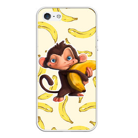 Чехол для iPhone 5/5S матовый с принтом Обезьяна с бананом , Силикон | Область печати: задняя сторона чехла, без боковых панелей | Тематика изображения на принте: мартышка | обезьяна