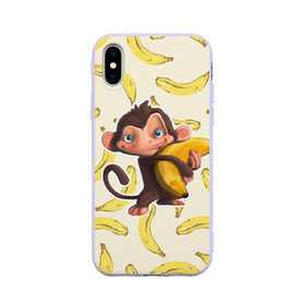 Чехол для Apple iPhone X силиконовый матовый с принтом Обезьяна с бананом , Силикон | Печать на задней стороне чехла, без боковой панели | мартышка | обезьяна