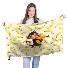 Флаг 3D с принтом Обезьяна с бананом , 100% полиэстер | плотность ткани — 95 г/м2, размер — 67 х 109 см. Принт наносится с одной стороны | мартышка | обезьяна