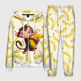 Мужской костюм 3D с принтом Обезьяна с бананом , 100% полиэстер | Манжеты и пояс оформлены тканевой резинкой, двухслойный капюшон со шнурком для регулировки, карманы спереди | Тематика изображения на принте: мартышка | обезьяна