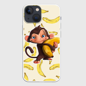 Чехол для iPhone 13 mini с принтом Обезьяна с бананом ,  |  | Тематика изображения на принте: мартышка | обезьяна