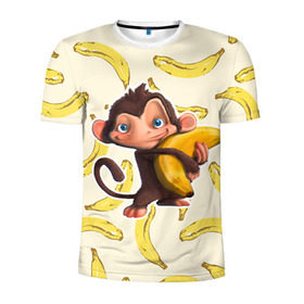 Мужская футболка 3D спортивная с принтом Обезьяна с бананом , 100% полиэстер с улучшенными характеристиками | приталенный силуэт, круглая горловина, широкие плечи, сужается к линии бедра | Тематика изображения на принте: мартышка | обезьяна