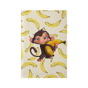Обложка для паспорта матовая кожа с принтом Обезьяна с бананом , натуральная матовая кожа | размер 19,3 х 13,7 см; прозрачные пластиковые крепления | Тематика изображения на принте: мартышка | обезьяна