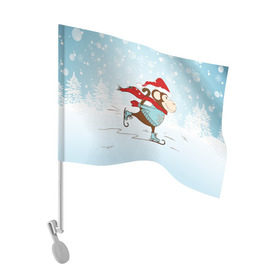 Флаг для автомобиля с принтом Обезьяна на коньках , 100% полиэстер | Размер: 30*21 см | 2016 | год | ёлки | коньки | мартышка | новый | обезьяна | с новым год