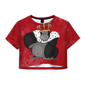 Женская футболка 3D укороченная с принтом Обезьяна король , 100% полиэстер | круглая горловина, длина футболки до линии талии, рукава с отворотами | 2016 | год | король | корона | мартышка | новый | обезьяна | с новым год
