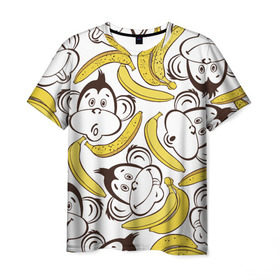 Мужская футболка 3D с принтом Обезьянки и бананы , 100% полиэфир | прямой крой, круглый вырез горловины, длина до линии бедер | банан