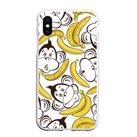 Чехол для iPhone XS Max матовый с принтом Обезьянки и бананы , Силикон | Область печати: задняя сторона чехла, без боковых панелей | Тематика изображения на принте: банан