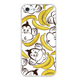 Чехол для iPhone 5/5S матовый с принтом Обезьянки и бананы , Силикон | Область печати: задняя сторона чехла, без боковых панелей | Тематика изображения на принте: банан