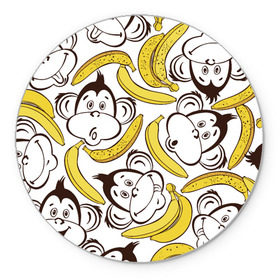 Коврик круглый с принтом Обезьянки и бананы , резина и полиэстер | круглая форма, изображение наносится на всю лицевую часть | банан