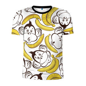 Мужская футболка 3D спортивная с принтом Обезьянки и бананы , 100% полиэстер с улучшенными характеристиками | приталенный силуэт, круглая горловина, широкие плечи, сужается к линии бедра | банан