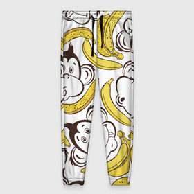 Женские брюки 3D с принтом Обезьянки и бананы , полиэстер 100% | прямой крой, два кармана без застежек по бокам, с мягкой трикотажной резинкой на поясе и по низу штанин. В поясе для дополнительного комфорта — широкие завязки | банан