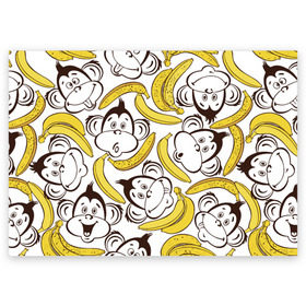 Поздравительная открытка с принтом Обезьянки и бананы , 100% бумага | плотность бумаги 280 г/м2, матовая, на обратной стороне линовка и место для марки
 | банан