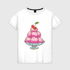 Женская футболка хлопок с принтом Мороженое , 100% хлопок | прямой крой, круглый вырез горловины, длина до линии бедер, слегка спущенное плечо | 