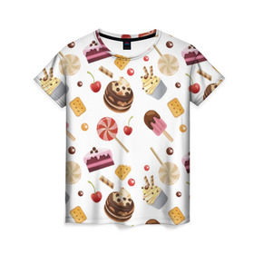 Женская футболка 3D с принтом Sweet time , 100% полиэфир ( синтетическое хлопкоподобное полотно) | прямой крой, круглый вырез горловины, длина до линии бедер | candy | капкейп | милый | мороженое | пирожное | торт
