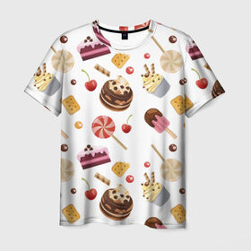 Мужская футболка 3D с принтом Sweet time , 100% полиэфир | прямой крой, круглый вырез горловины, длина до линии бедер | candy | капкейп | милый | мороженое | пирожное | торт
