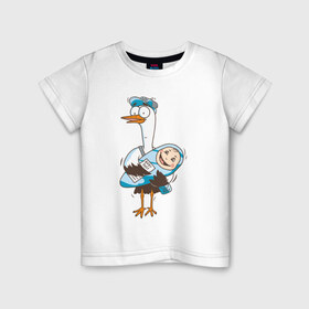 Детская футболка хлопок с принтом Аист с малышом , 100% хлопок | круглый вырез горловины, полуприлегающий силуэт, длина до линии бедер | аист | девочка | малыш | мальчик | ребенок
